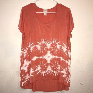 Peach Chico’s Tie Dye Short Sleeve Top Plus Size